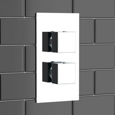 Concealed 1 Way Twin TMV2 Square Handled Thermostatic Mixer Shower Valve Brass