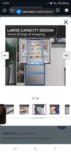 Hoover fridge freezer - fridge,