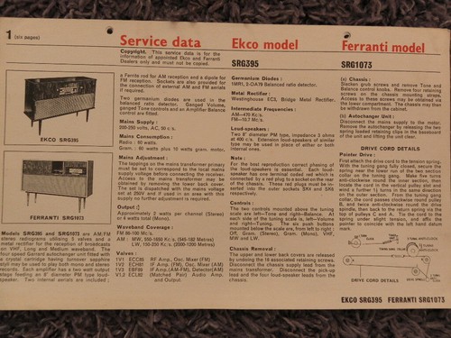 Ferranti model srg1073 ekco - model,