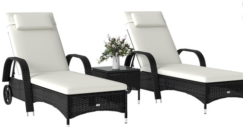 Rattan sun lounger - side, table