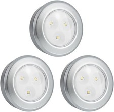 3x Push Light Battery Operated Puck Lights 60LM 3000K for Kitchen Cabinets-NEW
