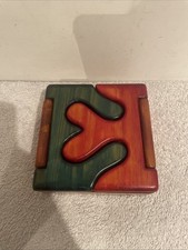 Vintage Wooden Trinket Box Jewellery Handmade And Painted Hinged Lid 5.5 x 5.5”