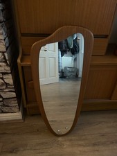 Vintage Retro Mid-Century Teak Backed Wall Mirror Asymmetric Danish Scandi Style