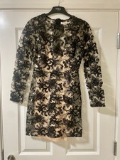 Missguided women’s Black Lace Nude Floral festive Xmas party Dress Size 8