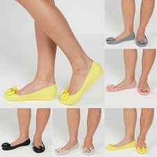 WOMENS LADIES PEEP TOE PUMPS BALLERINA JELLY BOW DOLLY SUMMER SHOES SIZE 3-8