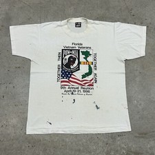Vintage 90s POW MIA Vietnam Veterans 1996 Reunion White T Shirt Size Large Rare
