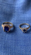 2 x Marks and Spencer Costume Jewellery Rings, Gold Colour Metal and Blue Stones