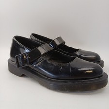 Dr Martens Mariel Mono Mary Jane Black Patent Leather School Flat Shoes Uk 4