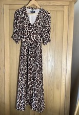 Wyse Midi Dress Animal Print Size 2 UK10. Half Lined, Covered Buttons, Self Belt