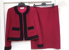 LAURA B COUTURE French Designer 2 Piece Wool Skirt Suit - Fits UK 18 - Cranberry