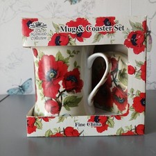 The Leonardo Collection Poppies Mug and Coaster / Lid New in Box