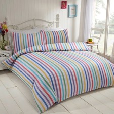 Candy Stripe Super Soft Brushed Cotton Flannelette Duvet  Cover Bedding Set 