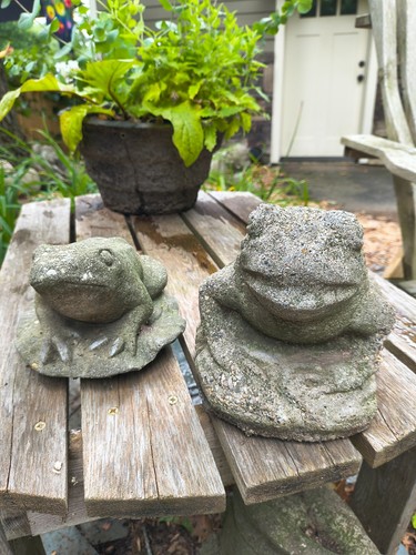 Vintage cement pair frogs - vintage,