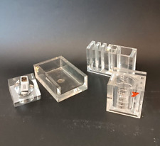 ♥ LOT GUZZINI LUCITE 4 PIECES PEN HOLDER LIGHTER DOCUMENTS VINTAGE CALENDAR