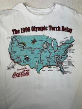 VTG 1996 Olympics Torch Relay USA Route White Single Sticth Tshirt Mens M/L