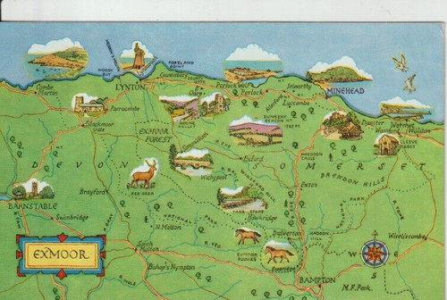 Exmoor devon map colour - devon,