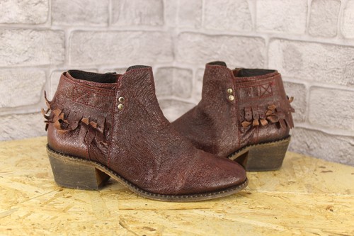 Burgundy leather ankle western - leather,