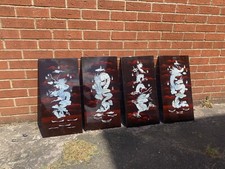 Vintage Midcentury Oriental Chinese Dragon Black Laquer Wall Hanging Panels