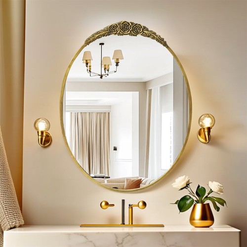 Oval brass wall - brass, mirror