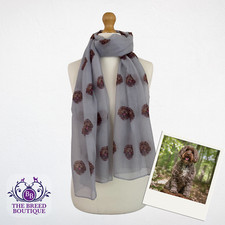 COCKAPOO SCARF LADIES CHOCOLATE BROWN COCKERPOO SCARF WRAP IN PINK & GREY