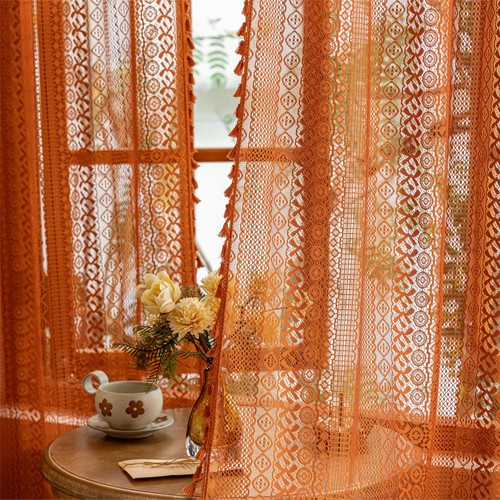 Terracotta boho lace curtains - lace,