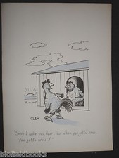 CLIFFORD C LEWIS “CLEW” Original Pen & Ink Cartoon - Cockrel & Chicken #317