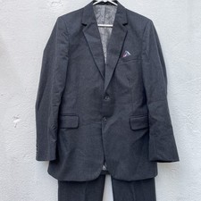 Custom Bespoke Wool Suit 2 pc Mens 38”  30 x 32 Dark Grey Single Breasted Long