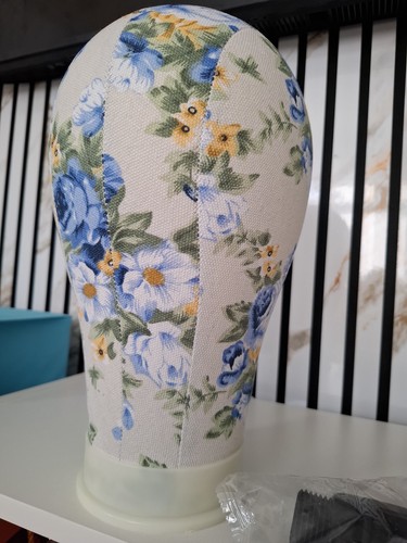 Mannequin head blue floral - mannequin,