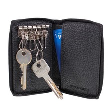 Leather Key Holder / Key Case Wallet Key Ring Soft Nappa Leather Black