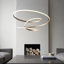 Loops Satin Gold Large LED Ceiling Pendant Light 88W Dimmable 3000K Warm White