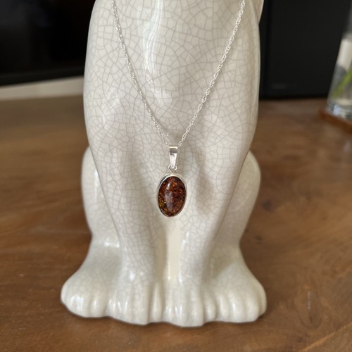 Sterling silver amber pendant - sterling,