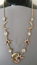 Gold Tone Moon & Stars Choker Necklace  Diamante Detail Length 34cm Used VGC