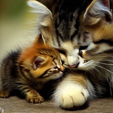 Tabby Cat and Kitten Love. Cute blank Folded Greeting Card with envelope. New