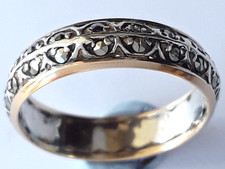 Antique Gold & Silver Marcasite Eternity Ring, 5 mm wide, Size O,  3.1 grams