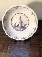 Mid 18th century (probably French) tin glazed bowl - lovely staple repairs