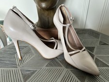 Reiss Louise T-bar High Heels Shoes Nude Size 6 Leather Ex Con  Heel 7cm