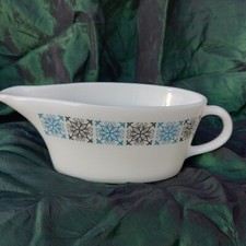 Vintage Jaj Pyrex Chelsea Gravy or Sauce Boat Black Blue White Dining Table