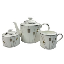3 PC SET - Royal Doulton Abacus Teapot Creamer Sugar Quality Japan Art Deco