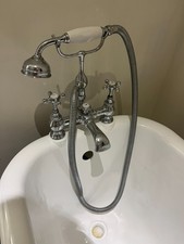 Vintage reclaimed deck mounted Lefroy Brooks bath shower mixer taps in chrome