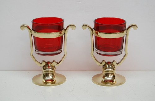 Pair brass votive - brass,