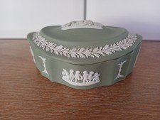 Wedgwood Sage Green Jasperware Trinket Box, 11cm x 8cm