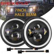 For Land Rover Defender 90 & 110 7" LED Headlights ×2 Amber White Halo Angel Eye