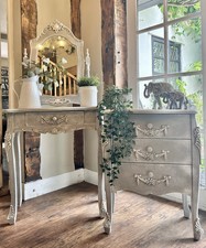 Vintage Elegant Dressing Table With Mirror And Chest Of Drawers Hand Painted 