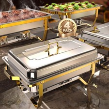 Chafing Dishes for Buffet 4 Pack, 9QT [Elegant Gold and Silver 4 PACK, 