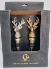 Stag Wine Bottle Stoppers Set Silver & Gold Antler Christmas Barware Gift