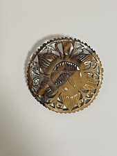 Vintage brown wooden wood carved lotus flower or lily brooch - Bethlehem Boho