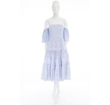ERDEM Runway blue striped embroidery off shoulder Lace dress 12UK RRP £3350