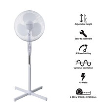 16 Inch Floor Standing 45W Oscillating Pedestal Fan 3 Speed Air Cooling White