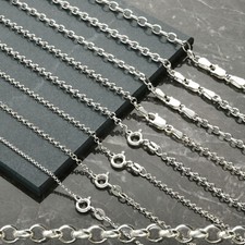 Solid Sterling Silver 14 16 18 20 22 24 26 28 30 36 40 inch Belcher Link Chain