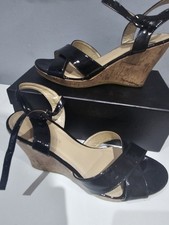 Roberto Vianni Gianna Black Patent High Wedge Heel Style Ankle Strap Size 40